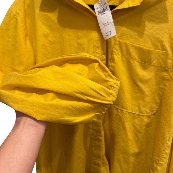 Abercrombie & Fitch NWT Long Sleeve Poplin Puff Sleeve Shirt Dress Yellow, Sz XS - Picture 4 of 9